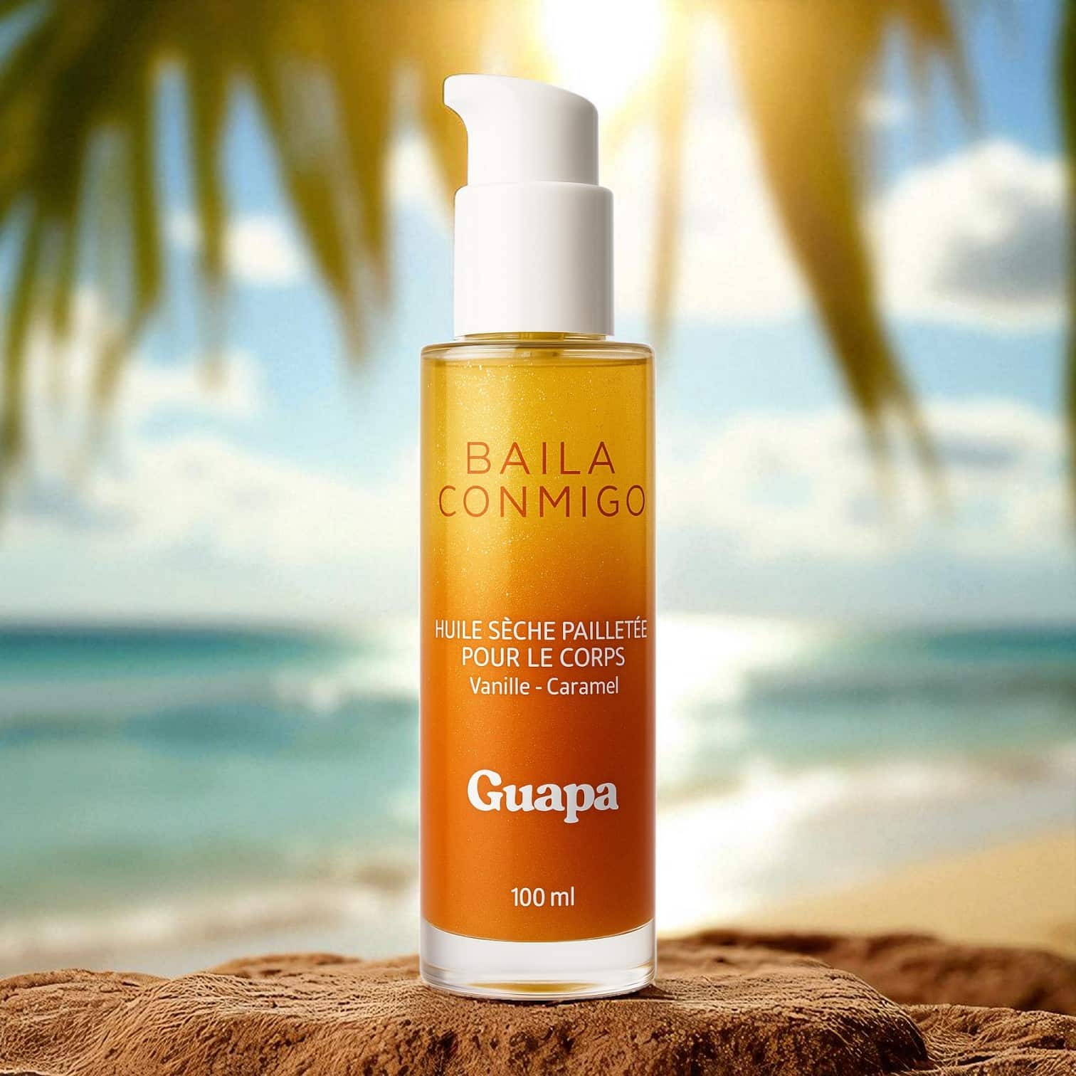 Huile sèche pailletée pour le corps – GUAPA – Vanille caramel